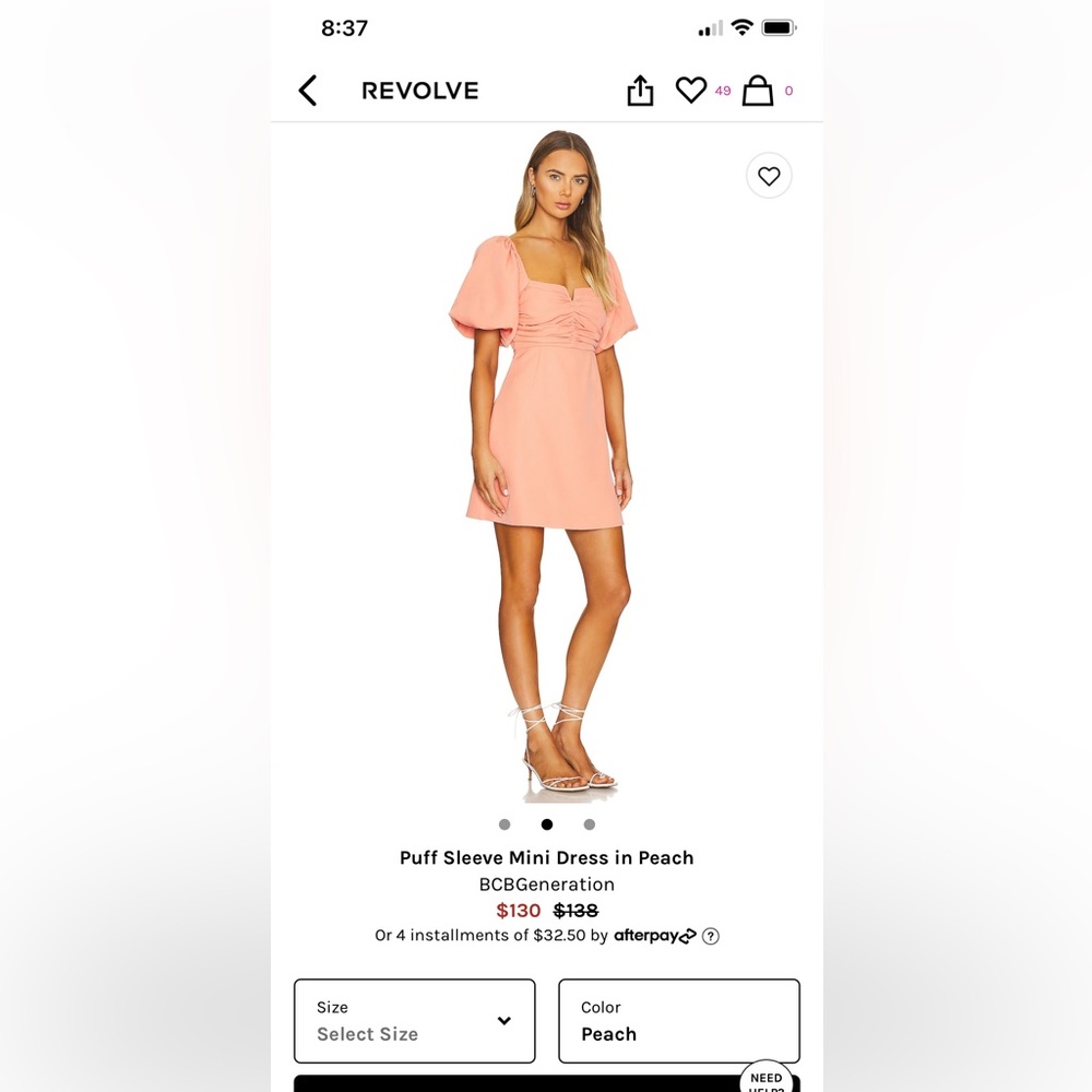 BCBG Puff Sleeve Mini Dress, Peach, Size 2